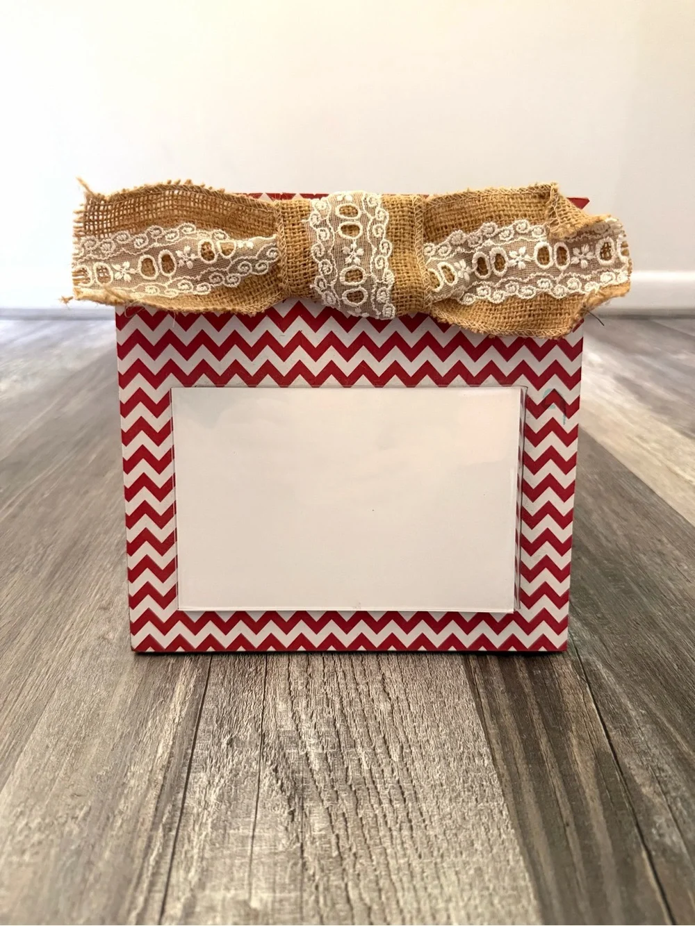 Red Chevron Burlap Bow Picture Frame - Brand
